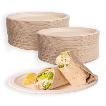 MULMEHË® Bagasse Paper Lunch Plate, 7.5x10